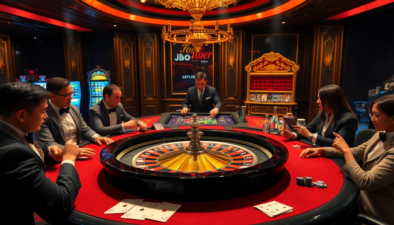 Experience high-stakes betting at JBO's luxurious roulette table in this casino scene.