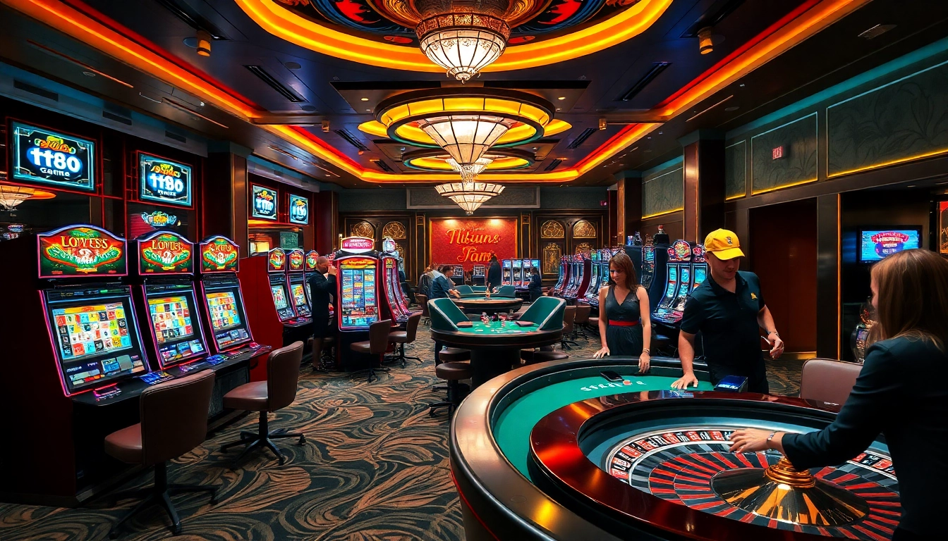 Experience the excitement of tt88 at a luxurious casino with vibrant slot machines and live games.