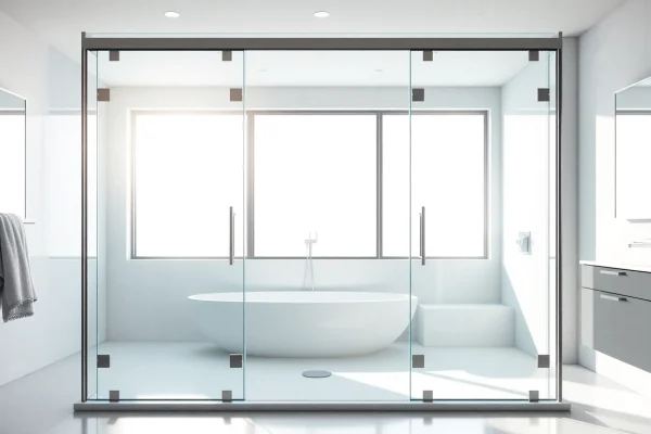 Elegant glass shower doors enhance a modern bathroom aesthetic with sleek finishes.