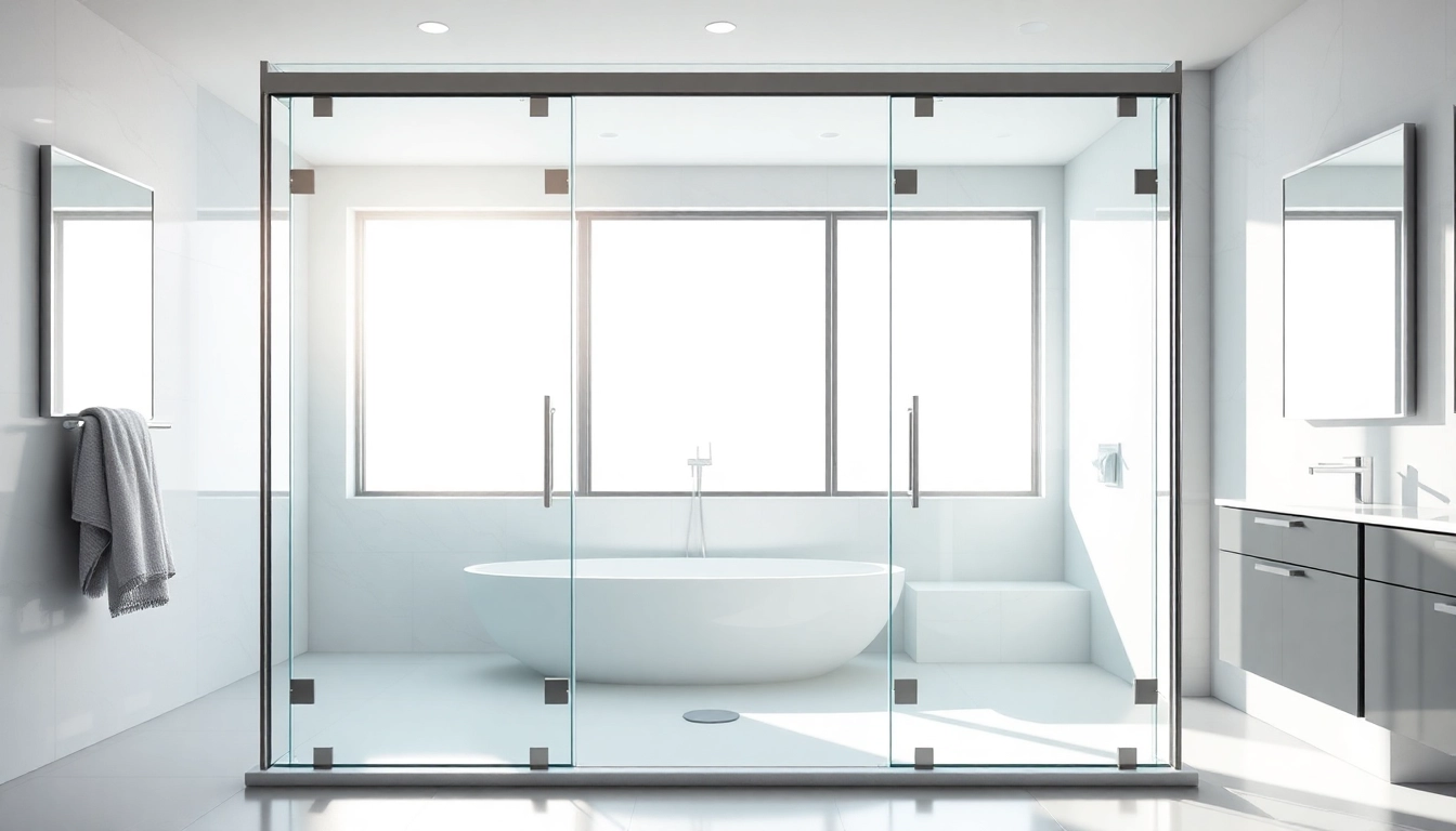 Elegant glass shower doors enhance a modern bathroom aesthetic with sleek finishes.