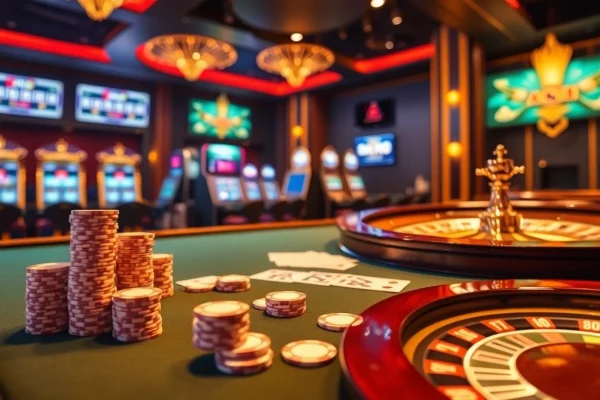 Engage with thrilling poker games at https://az888.futbol, showcasing vibrant casino elements and luxury.