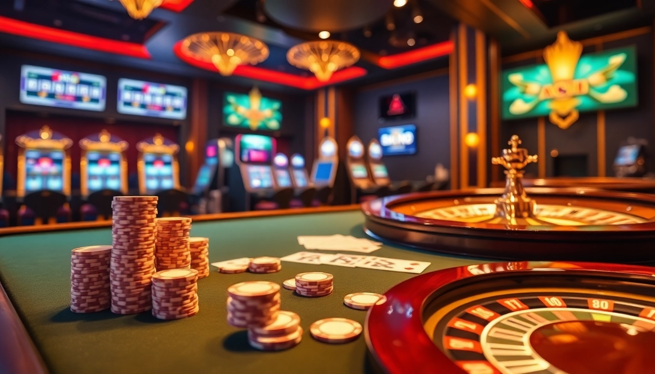 Engage with thrilling poker games at https://az888.futbol, showcasing vibrant casino elements and luxury.