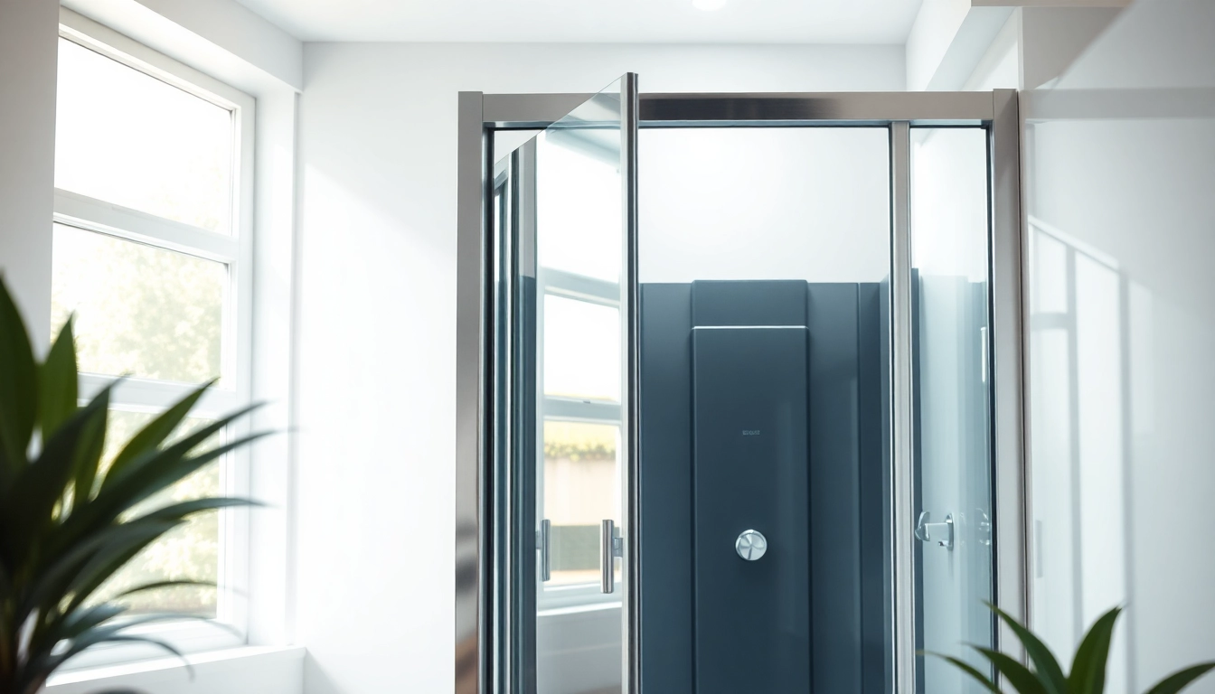 Erleben Sie die duschkabine 100x100 pendeltür mit eleganten Glaselementen und modernem Design in einem hellen Badezimmer.