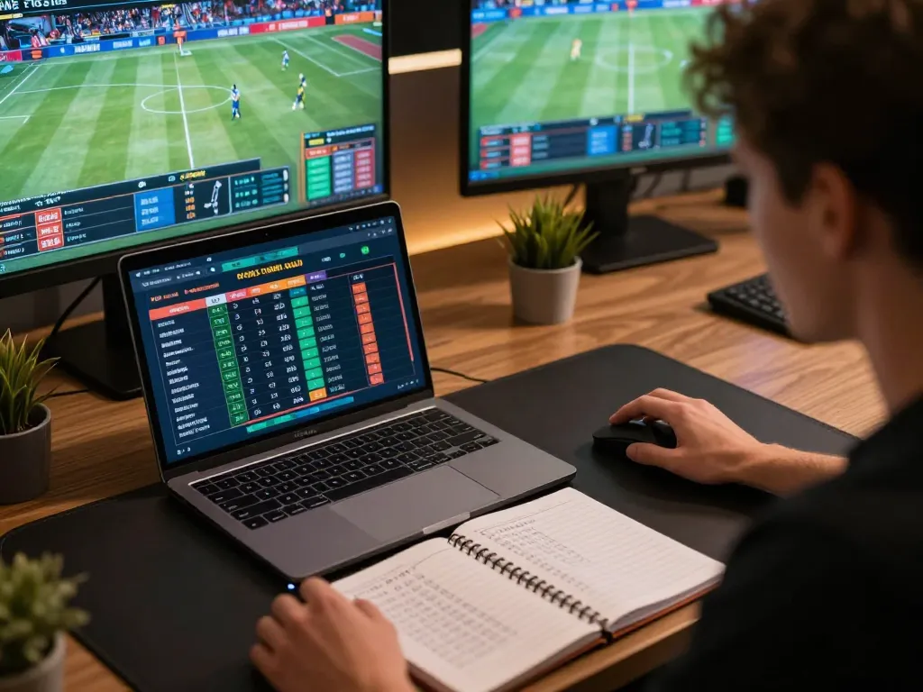 Engaging in live sports betting session on laptop showcasing kk44 betting strategies and excitement.