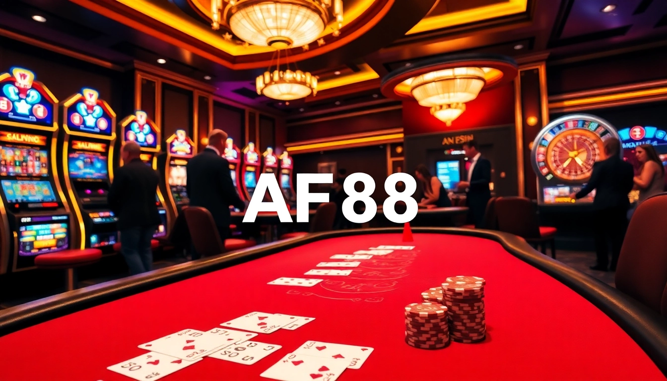Experience AF88 in an exciting casino scene with poker, slots, and roulette.
