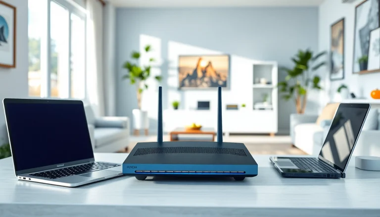 Setting up a vpn router for home with smart devices in a modern living room.