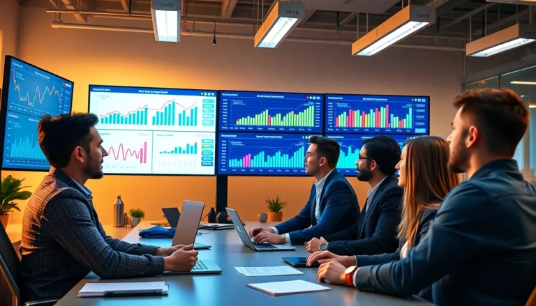 Analyze your SEO Rank with an engaged digital marketing team in a modern workspace.