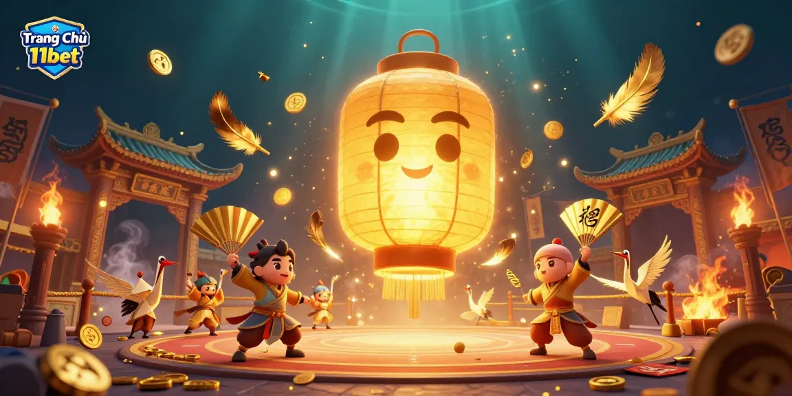 Experience thrilling moments at Trang Chủ 11bet with vibrant golden lantern spirits and lucky symbols in motion.