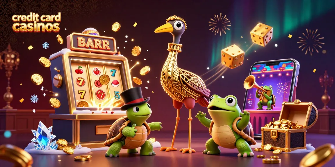 Experience the excitement of credit card casinos with vibrant characters and dynamic game elements illustrated in 3D.