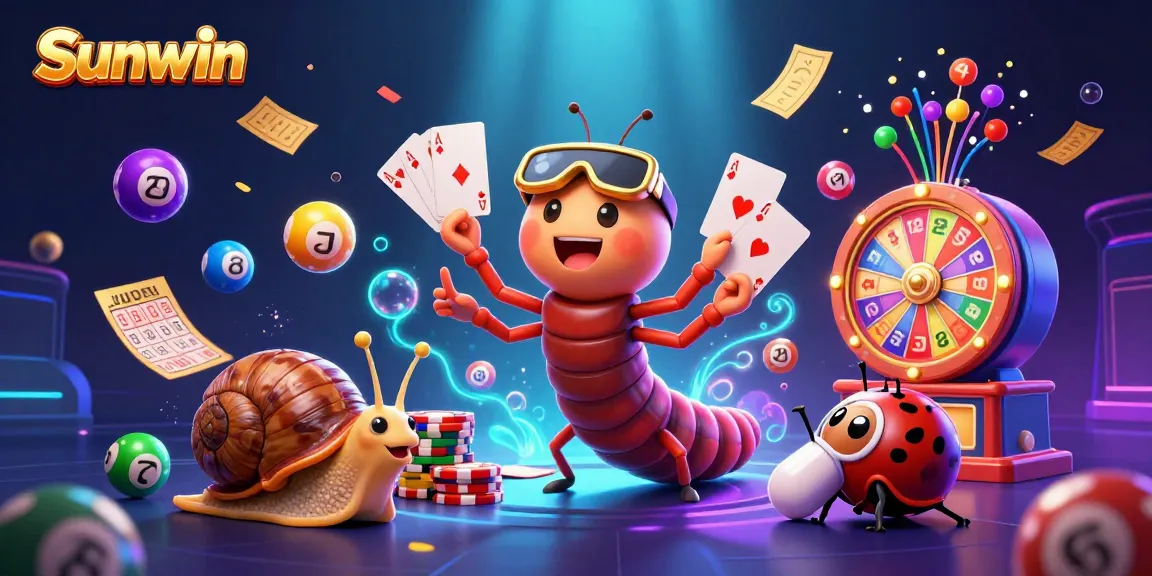 Experience the excitement of Sunwin with colorful lottery elements and animated casino characters.