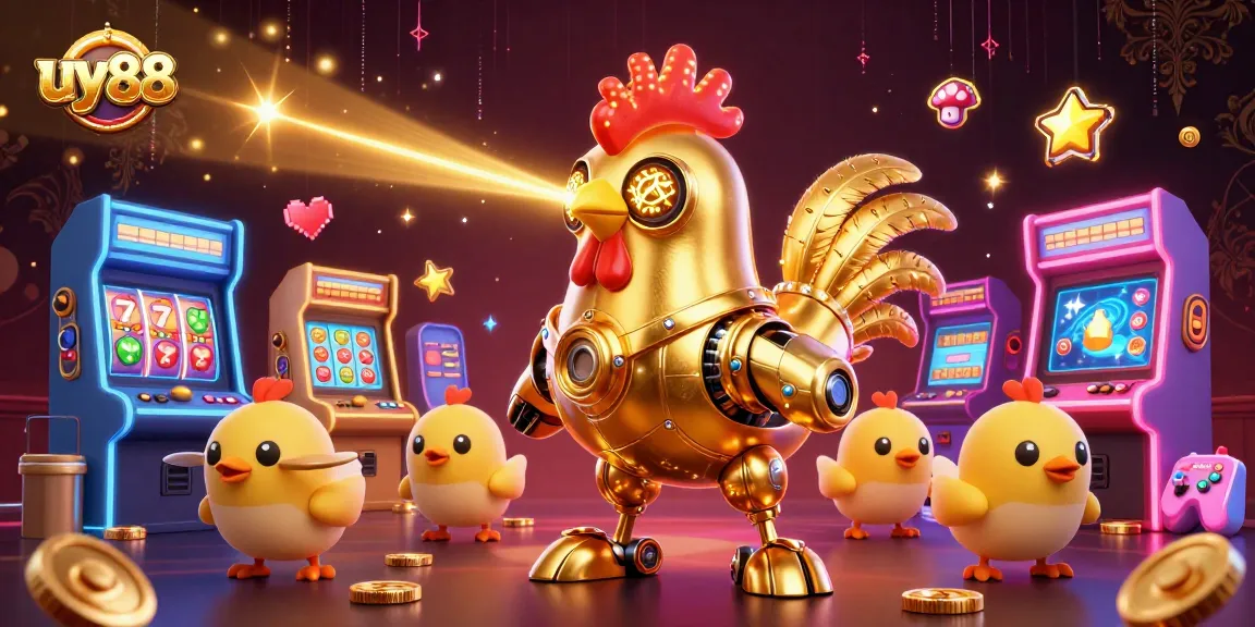 Experience exhilarating gaming at uy88 with our lively golden rooster robot leading the way!