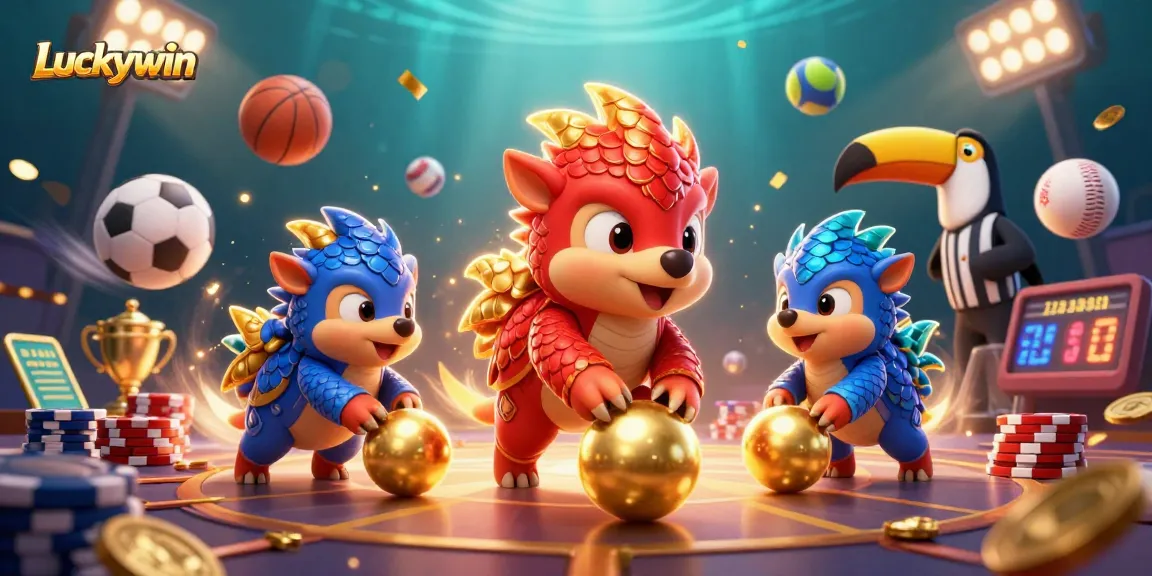 Experience Luckywin with dynamic pangolins playing in a vibrant casino-themed environment.