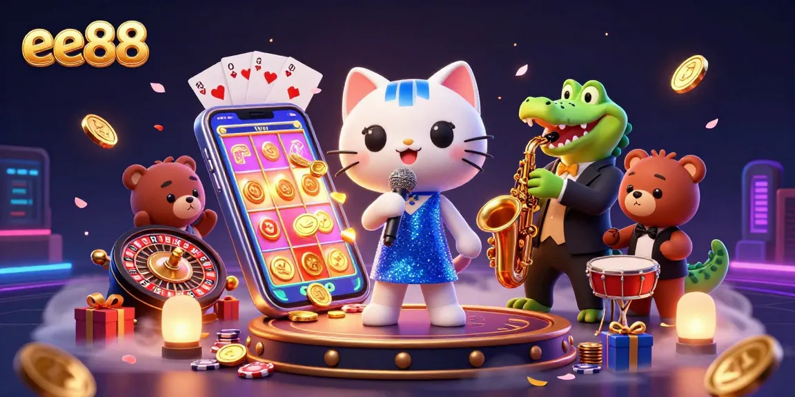 Experience thrilling games with ee88 in a vibrant casino scene, featuring jazz performances and exciting slot action.