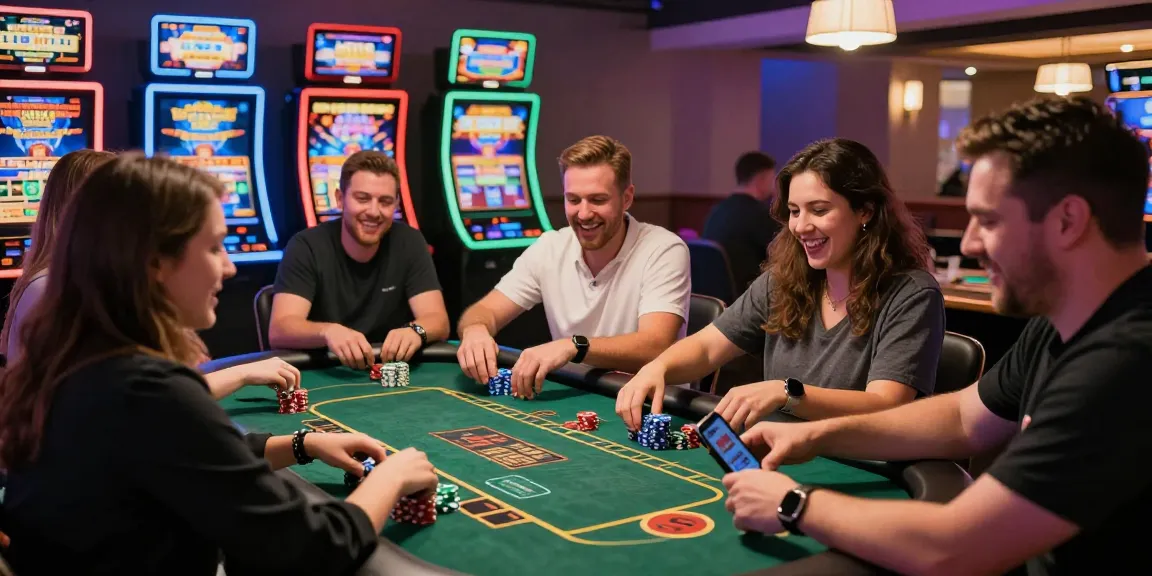 Engaging scene in credit card casinos with players celebrating wins at vibrant tables and slots.