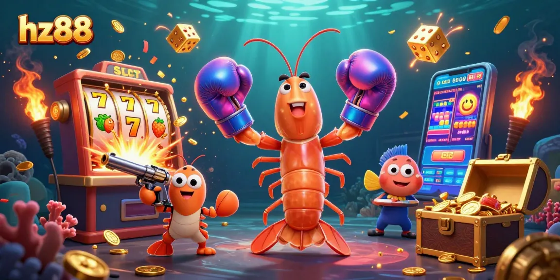 Experience excitement with hz88's vibrant jackpot scene featuring colorful slot machines and lively characters.