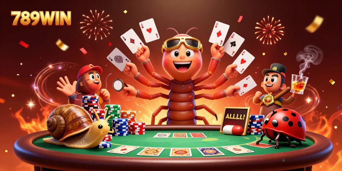 Experience the thrill of 789WIN with lively characters at a vibrant casino scene, integrating gameplay elements.