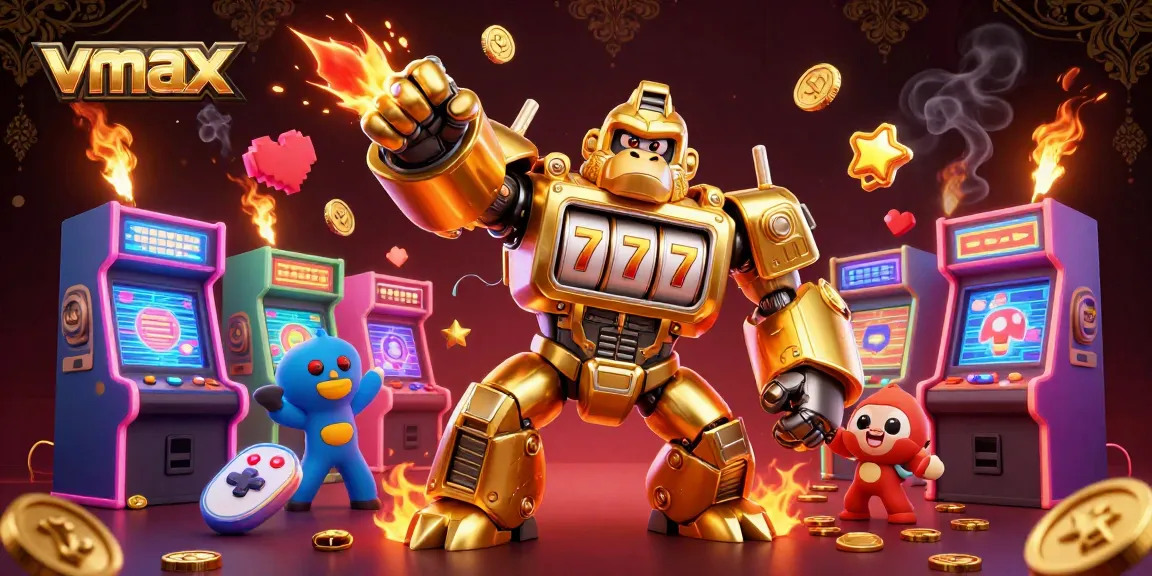 Experience the excitement of vmax with a dynamic golden gorilla mech in a vibrant casino setting.