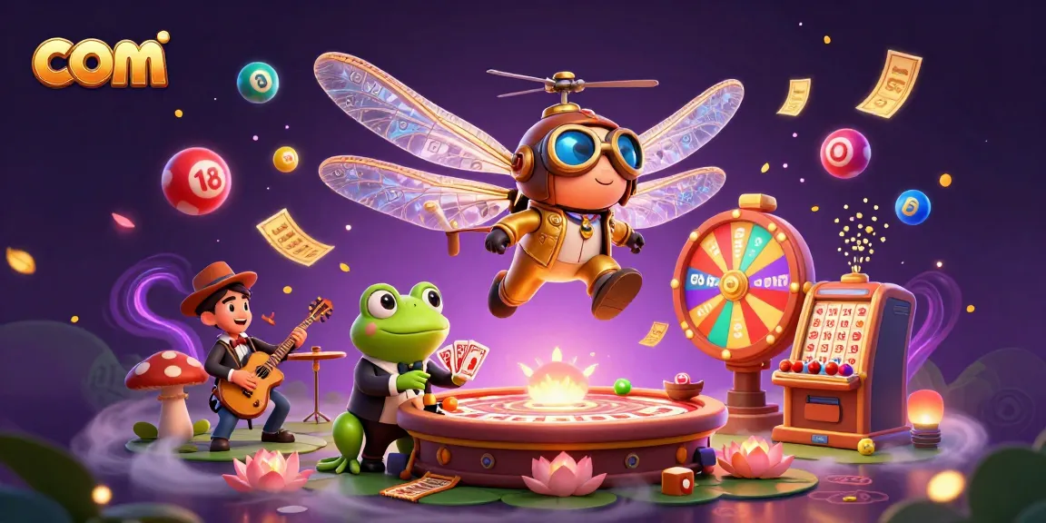 Experience exciting gaming with com’s lively casino scene featuring a dragonfly pilot and frog croupier.