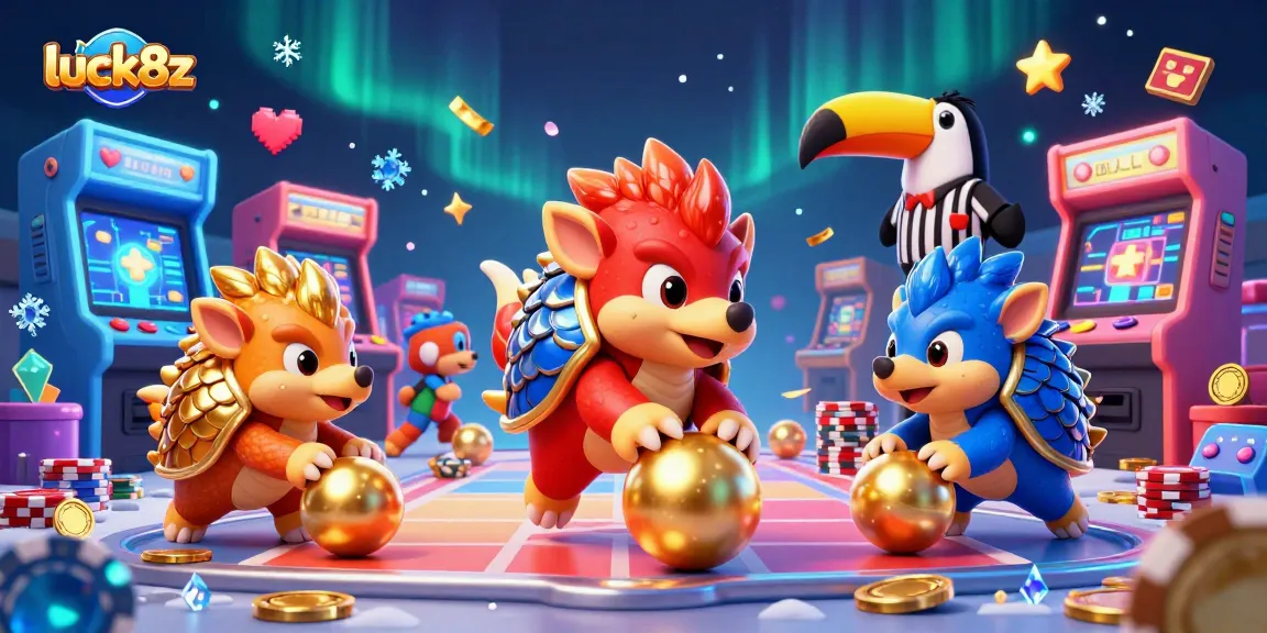 Experience thrilling moments with luck8z as pangolins compete in this vibrant casino-themed showdown.