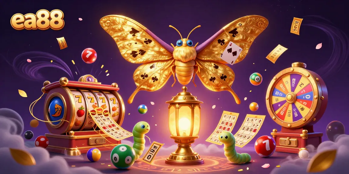 Experience the thrill at ea88 with a vibrant illustration of casino games and winning elements.