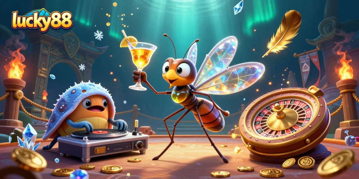Unleash winning strategies with lucky88 in this vibrant casino scene featuring unique characters.