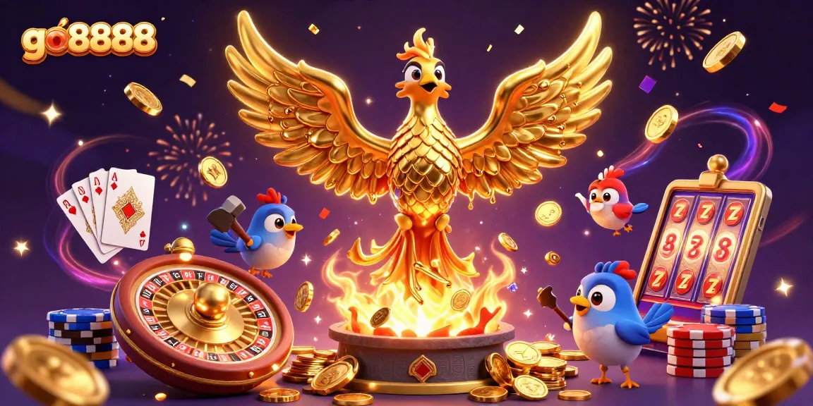 Win big with go8888 as majestic gold phoenix leads you through a dynamic casino scene.