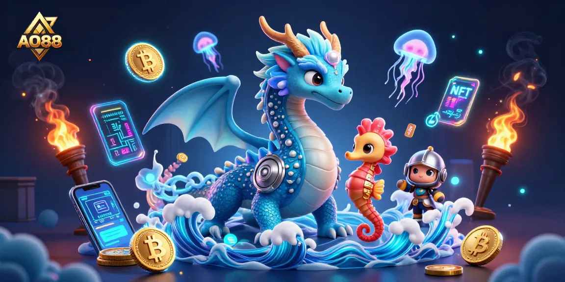 Experience the thrill of AO88 with a vibrant scene featuring an azure water dragon and coral knight.