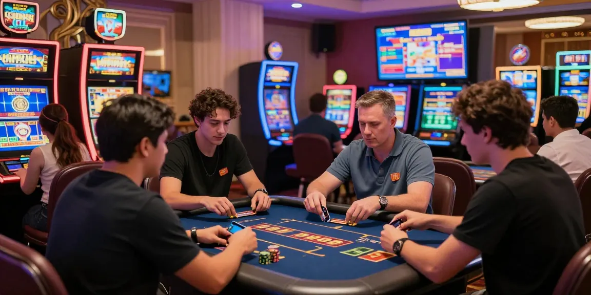 Excited players at credit card casinos using Visa and Mastercard for seamless deposits at vibrant gaming tables.